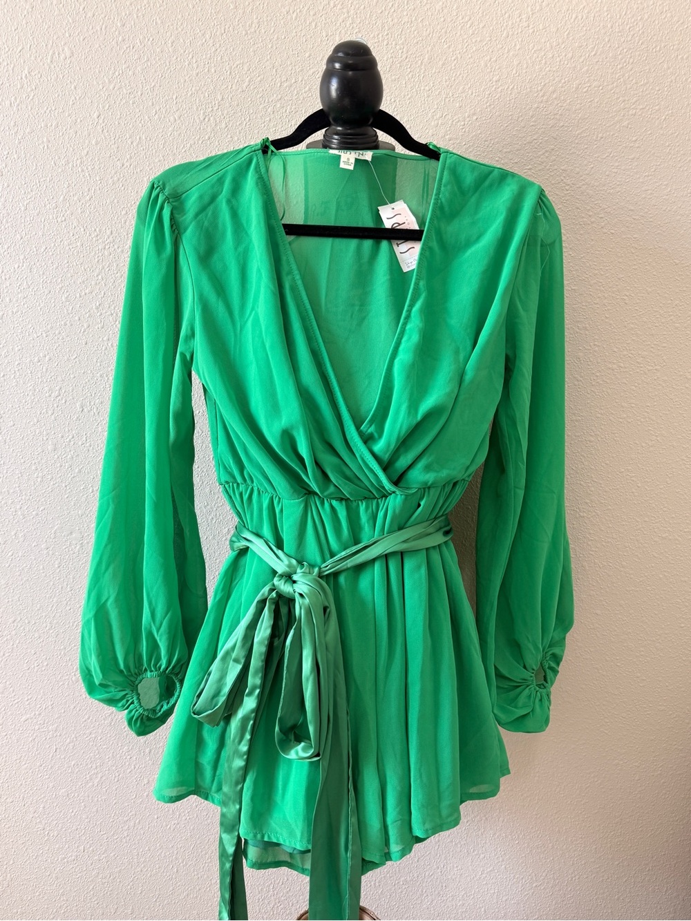 Steps New York Emerald Green Wrap Tunic with Waist Tie
